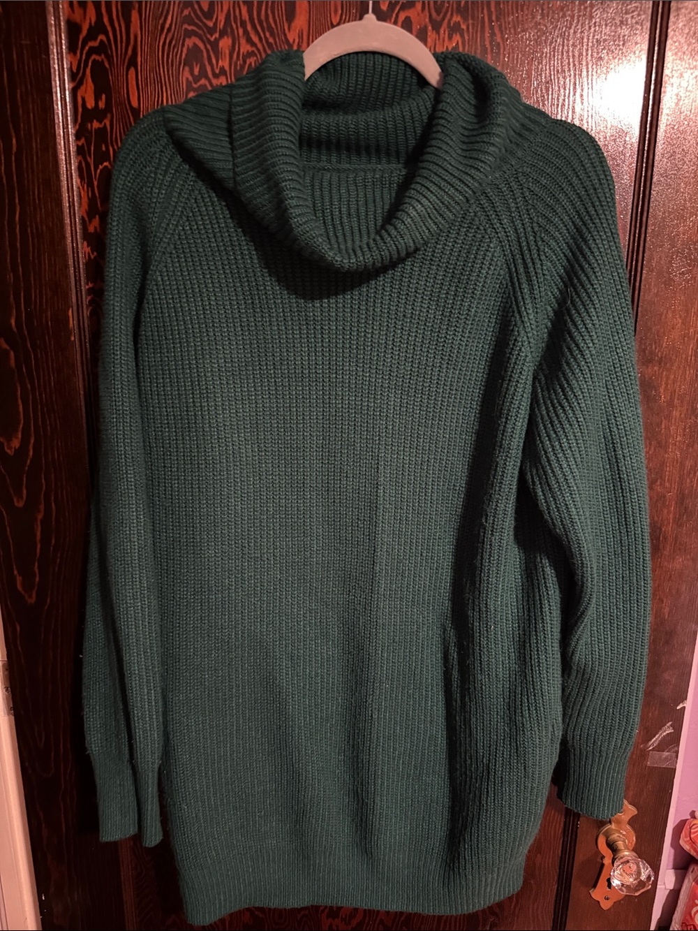 Dark Green Cowl Neck Women's Sweater Dress